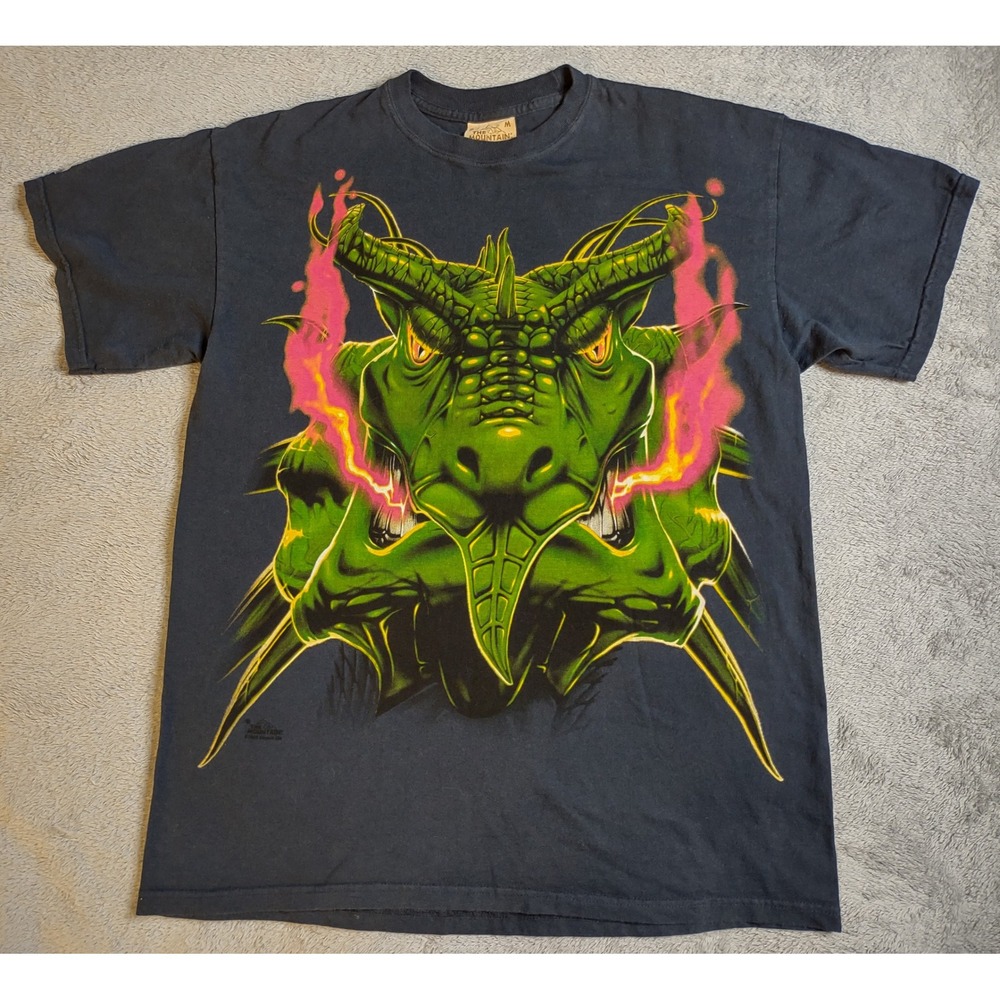 The Mountain Dragon Graphic T-Shirt Men's Medium Green Fantasy Tee Retro Y2K